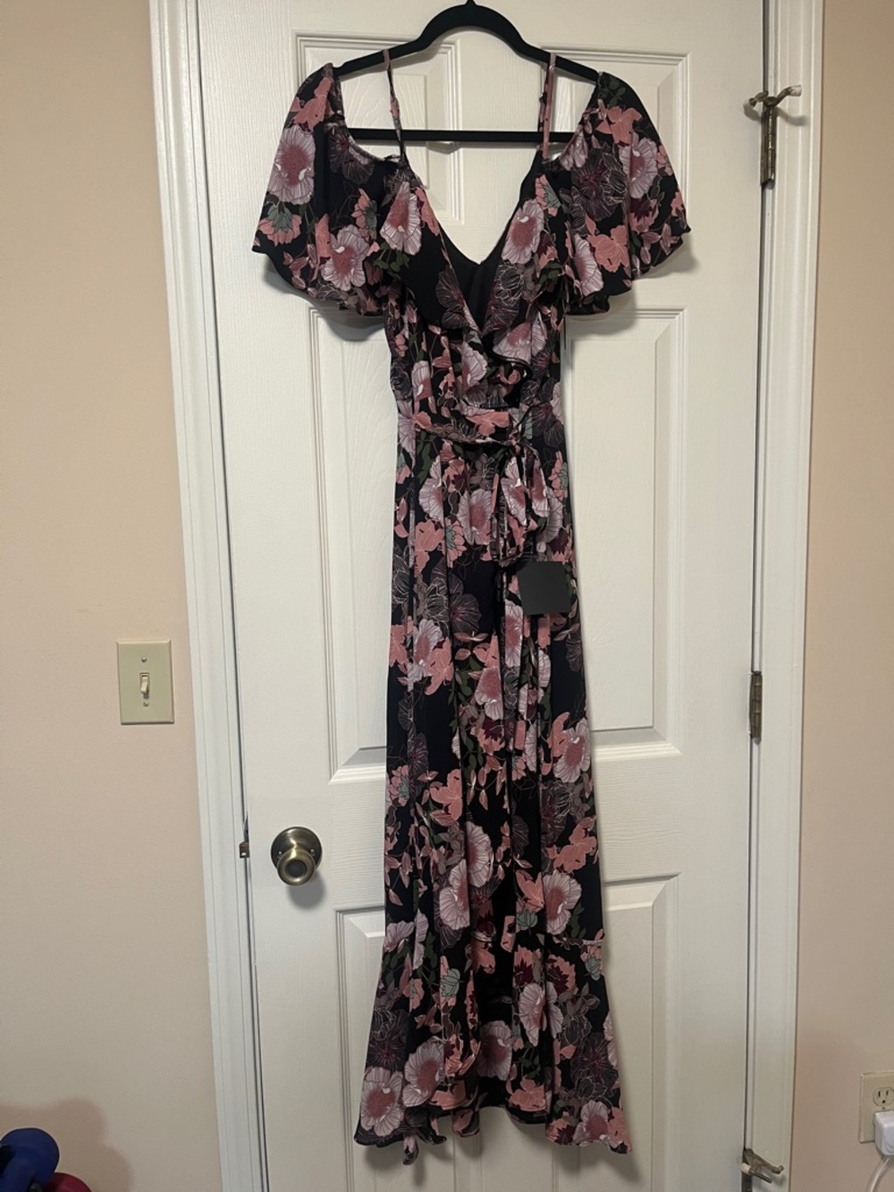 Lulu's Black Maxi Dress with Pink Floral Print